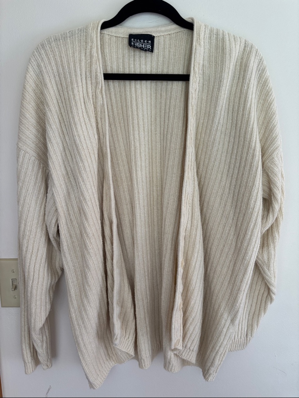 Eileen Fisher Ivory Ribbed Open-Front Cardigan